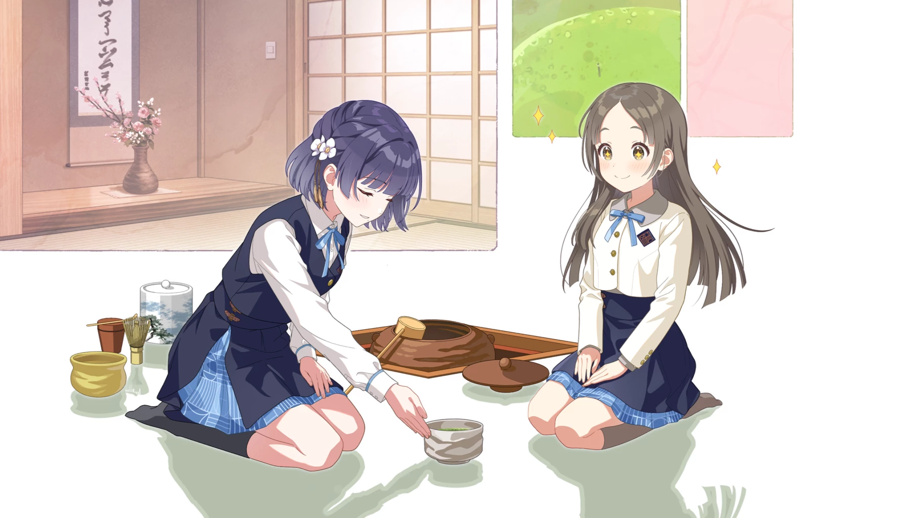 【主菓子、甘い、薄茶、渋み】